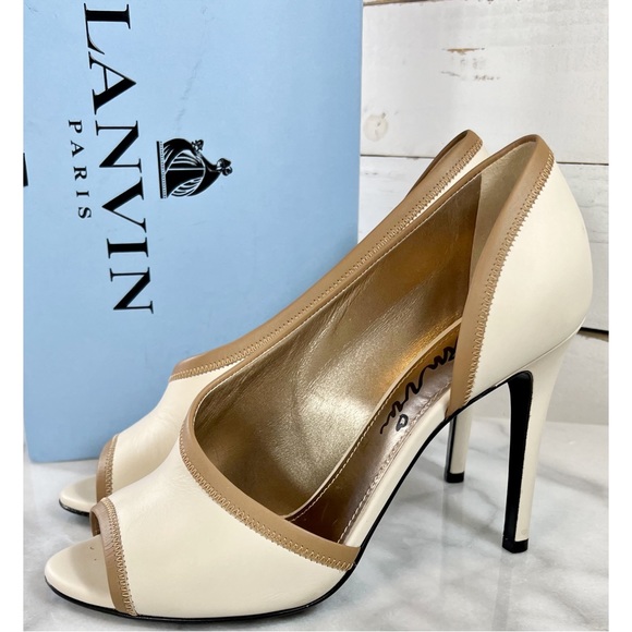 Lanvin Paris Ecru Leather D’Orsay Open Toe Stilettos - Picture 3 of 7